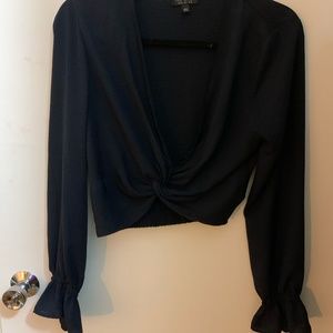 Dark Blue Crop Top Long Sleeve Top Shop